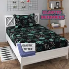 Microfibre Single Fitted Blue Floral Bedsheet 60x90in Black