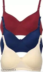 Cotton Blend Lightly Padded Full Coverage Non-Wired Bra for Women (Multicolor, 30) (Pack of 3)