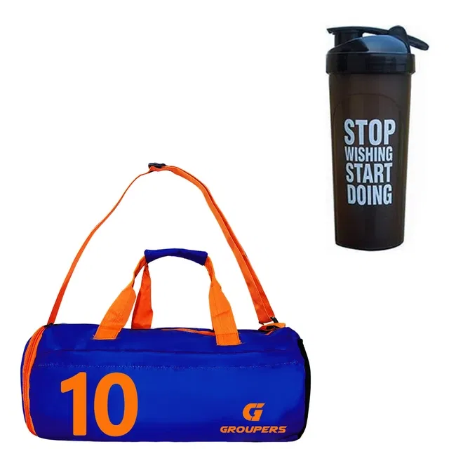 Polyester Printed Gym Bag with Shaker Bottle (700 ml) for Men & Women (Multicolor, Set of 1)