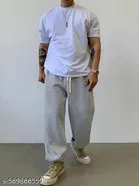 Cotton Blend Solid Trackpant for Men, Grey 