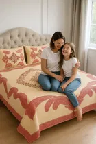 KC Jaipuri Cotton King Bedsheeet Abstract Printed 90x108in Coral