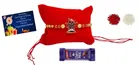 Combo of Metal Rakhi, Greeting Card, Roli  & Chocolate 