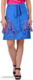 Crepe Skirt for Women (Blue, 26)