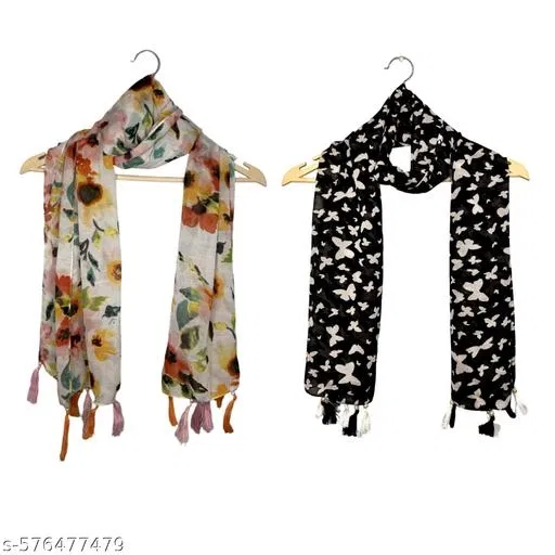 Chiffon Scarves for Women, Multicolor, Pack of 2