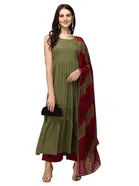 Crepe Solid Gown with Dupatta for Women (Green, S)