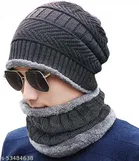 Woolen Beanie Cap with Neck Scarf for Men & Women 