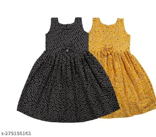 Pack Of 2 Frocks & Dresses for Girls (Black, 12-18 Months)