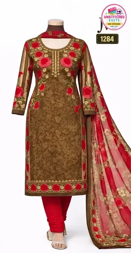 Printed Crepe Unstitched Suits With Dupatta for Women & Girls, Multicoolour