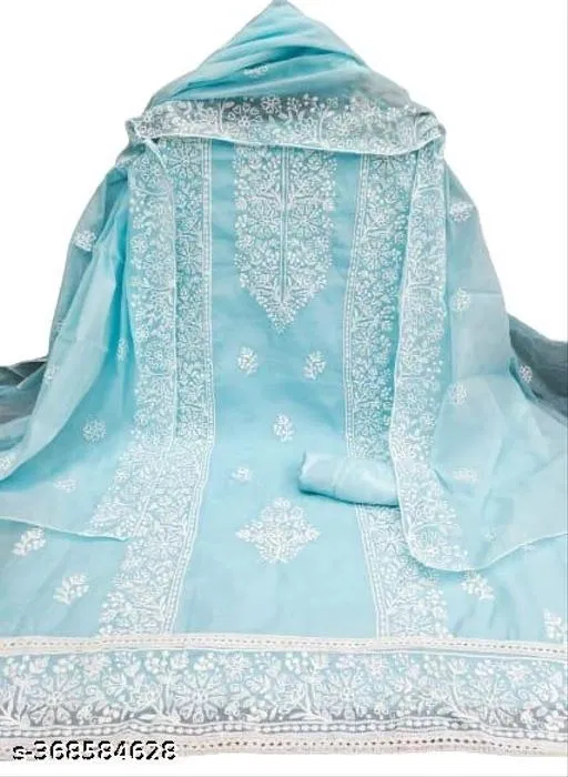 Embroidered Floral Patiala Suits for Women (Blue, Un Stitched)