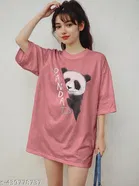 Cotton Blend Printed T-shirt for Women, Pink 