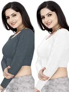 Lycra Ready Made Blouse for Women, Green & White , Pack of 2 
