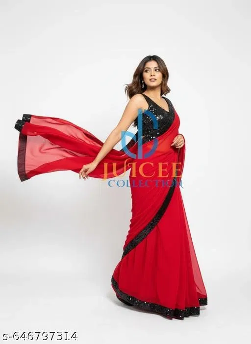 Georgette Saree for Women, Red (5.5 M)
