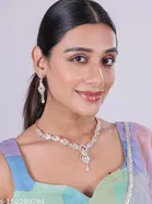 Rose Gold Plated Rainbow Diamond Necklace Set for Women 