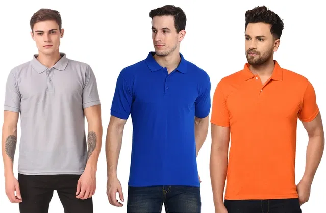 Polo Solid T-shirts for Men (Multicolor, XL), Pack of 3