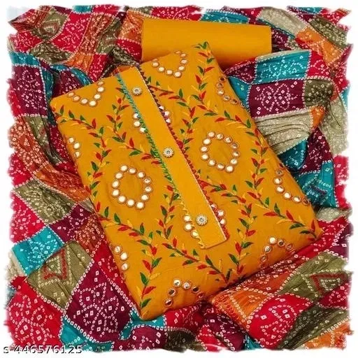 Cotton Unstitched Suits for Women (Yellow, Free Size)