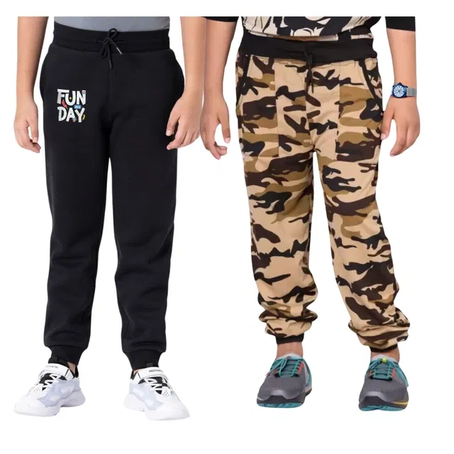 Cotton Blend Regular Fit Trackpants for Boys & Girls (Black & Brown, 3-4 Years) (Pack of 2)