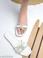 Shoetopia White Embellished Flat Sandals 