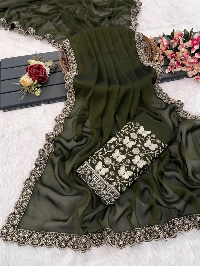Chiffon Woven Design Saree for Women (Green, 6.3 m)