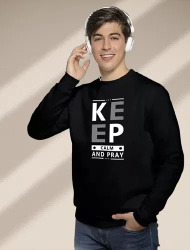 Fleece Printed Sweatshirt for Men (Black, XL)
