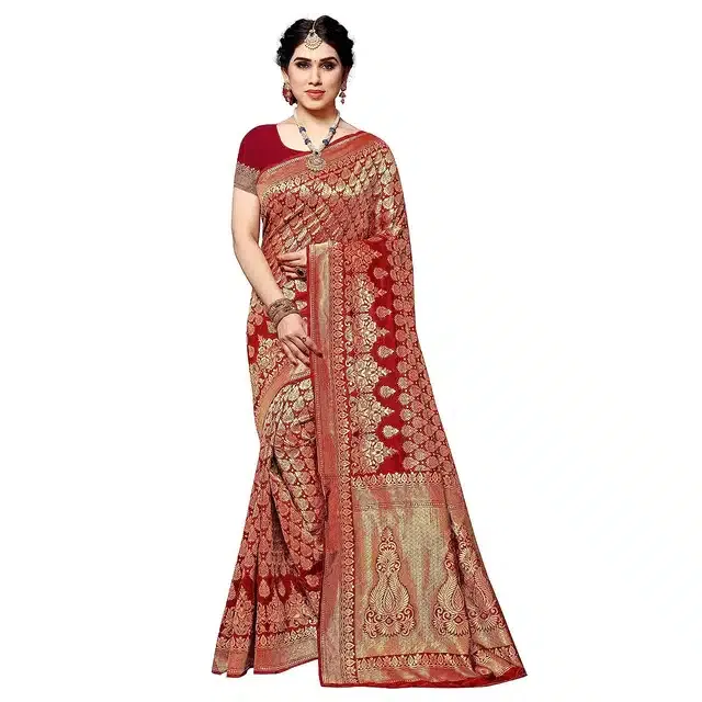 Banarasi Silk Woven Saree for Women (Red, 6 m)