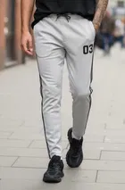 Cotton Blend Printed Track Pant for Men, Grey 