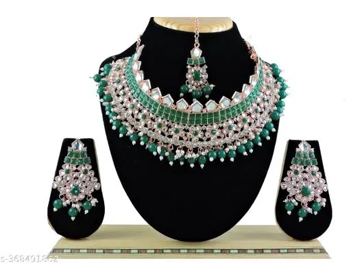 [Green] Rose Gold Uncut Kundan Choker Set for Women (Free Size)