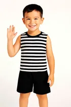 Cotton Stripes Clothing Set for Boys, Black 