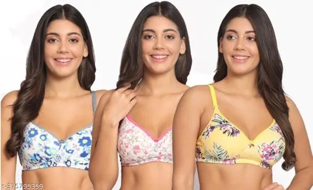 Cotton Blend Printed Padded Bra for Women (Multicolor, 30B) (Pack of 3)