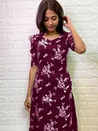 Organza Printed Kurti for Women (Maroon, S )