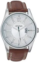 Titan Leather Strap Analog Watch for Men (Brown)