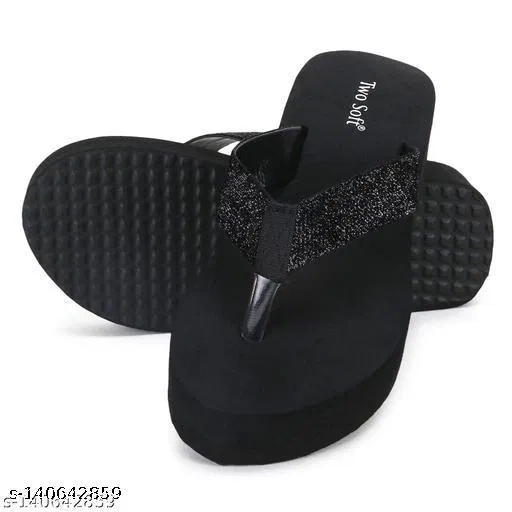 Twosoft EVA Flip-flops for Women (Black, 6)