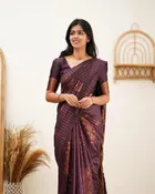 Litchi Silk Zari Woven Saree for Women, Purple 