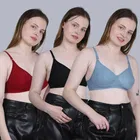 Cotton Non-Padded Bra for Women, Multicolour, Pack of 3 