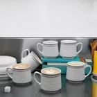 6 Pcs Ceramic Tea & Coffee Cup Set - Golden Strip