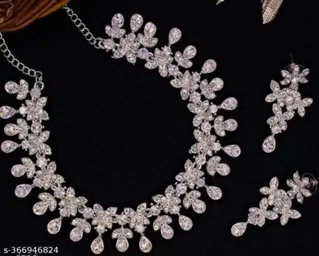Alloy Necklace with Earrings for Women (White, Set of 1)