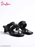 [86] Black Solid Open Toe Block Sandals for Women 