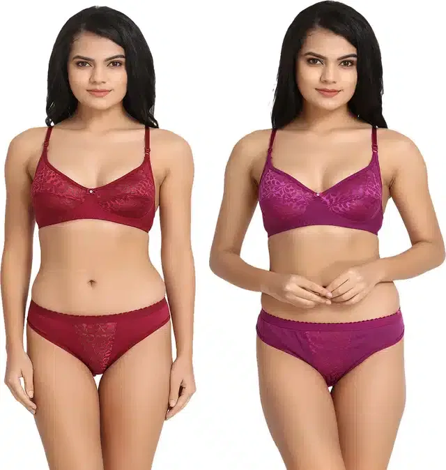 Hosiery Lingerie Set for Women (Purple & Maroon, 30) (Set of 2)