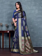 Art Silk Printed Saree for Women, Navy Blue 