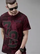 Round Neck Printed T-Shirt for Men (Maroon, L)