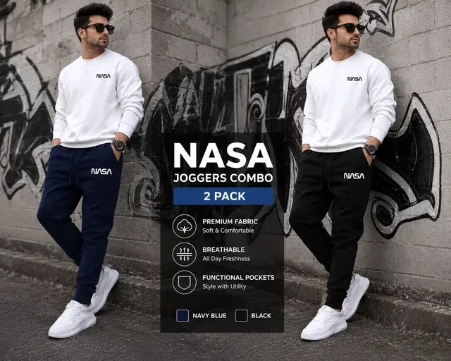 Polyblend Printed Trackpants for Men, Navy Blue & Black, Pack of 2 (XL)