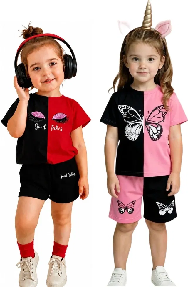Graphic Print Cotton Blend Clothing Set for Girls, Pack of 2 (Multi, 1-2 Y)