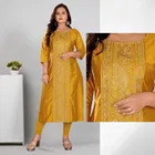 Cotton Silk Embroidered Kurti for Women & Girls, Yellow 