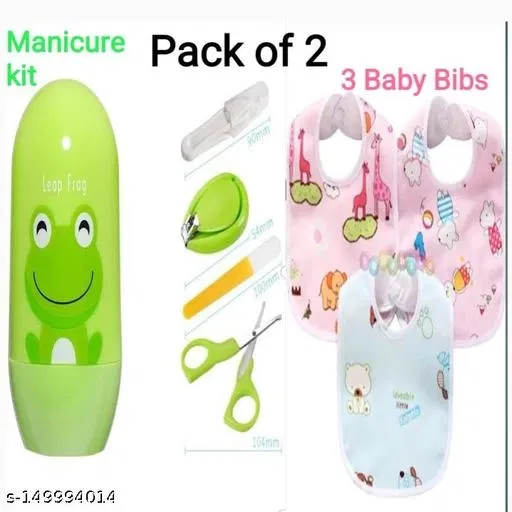Yv Baby Care Combo Of Nail Cutter Kit And 3 Bibs Buttoned Very Safe