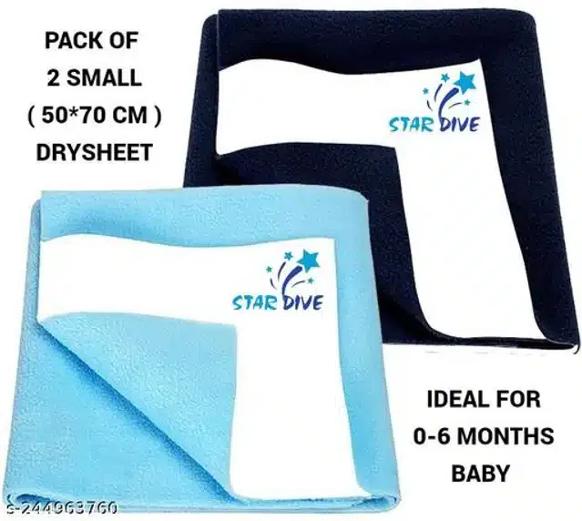 Cotton Mattress Protection Sheet (Navy Blue & Sky Blue, 28x20 inches) (Pack of 2)