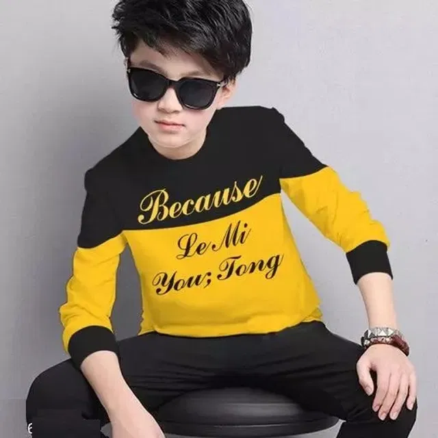 Cotton Blend Round Neck T-Shirts for Boys (Mustard, 14-15 Years)