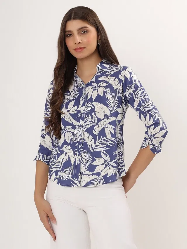 Rayon Printed Shirt for Women (Purple. XL)