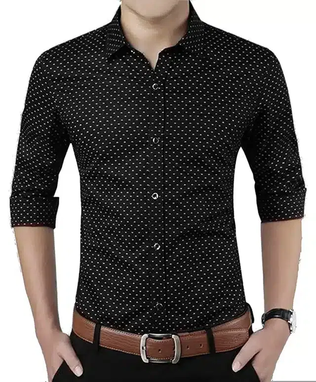 Men's Printed Full Sleeves Shirt (Black, XL)