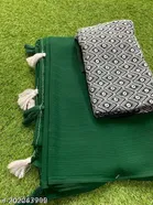 Georgette Solid Saree For Women, Green