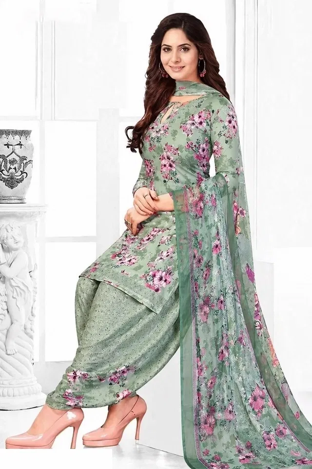 Punjabi Floral Suit for Women (Green, Green)