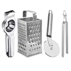 Oc9 Stainless Steel Lemon Squeezer & 4 in 1 Grater Or Slicer & Pizza Cutter & Roti Chimta Kitchen Tool Set 